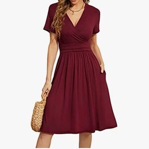 Lilbetter Woman’s Red Summer Flared A-line Swing Casual Dress W/ Pockets Size L